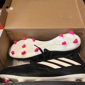 adidas Black and White Athletic Shoes with Pink Accents